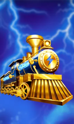 Slot-Cover mit goldener Dampflokomotive und Blitzen